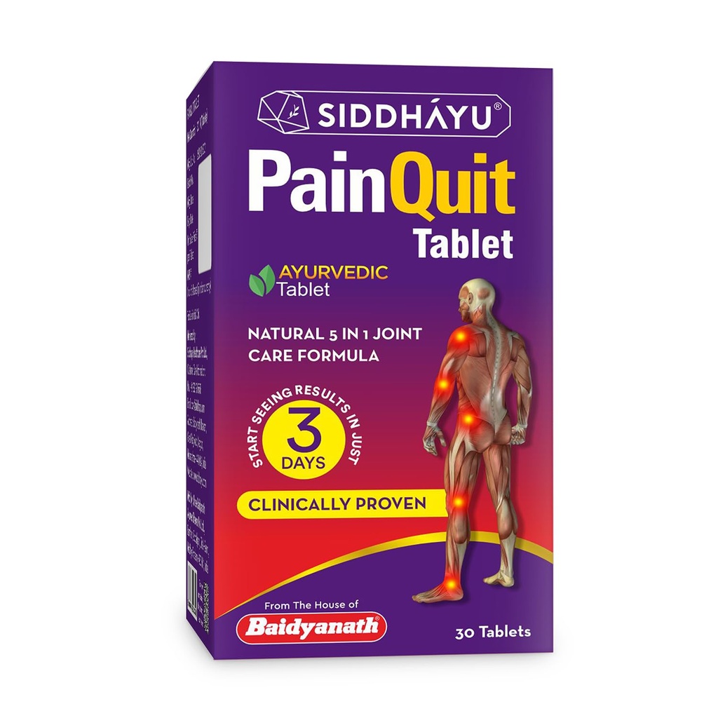 Baidyanath Asli Ayurved Siddhayu Painquit | 30 Tablets | 5-in-1 Herbal Joint Support for Mobility, Flexibility & Strength | Natural Joint & Bone Health Supplement