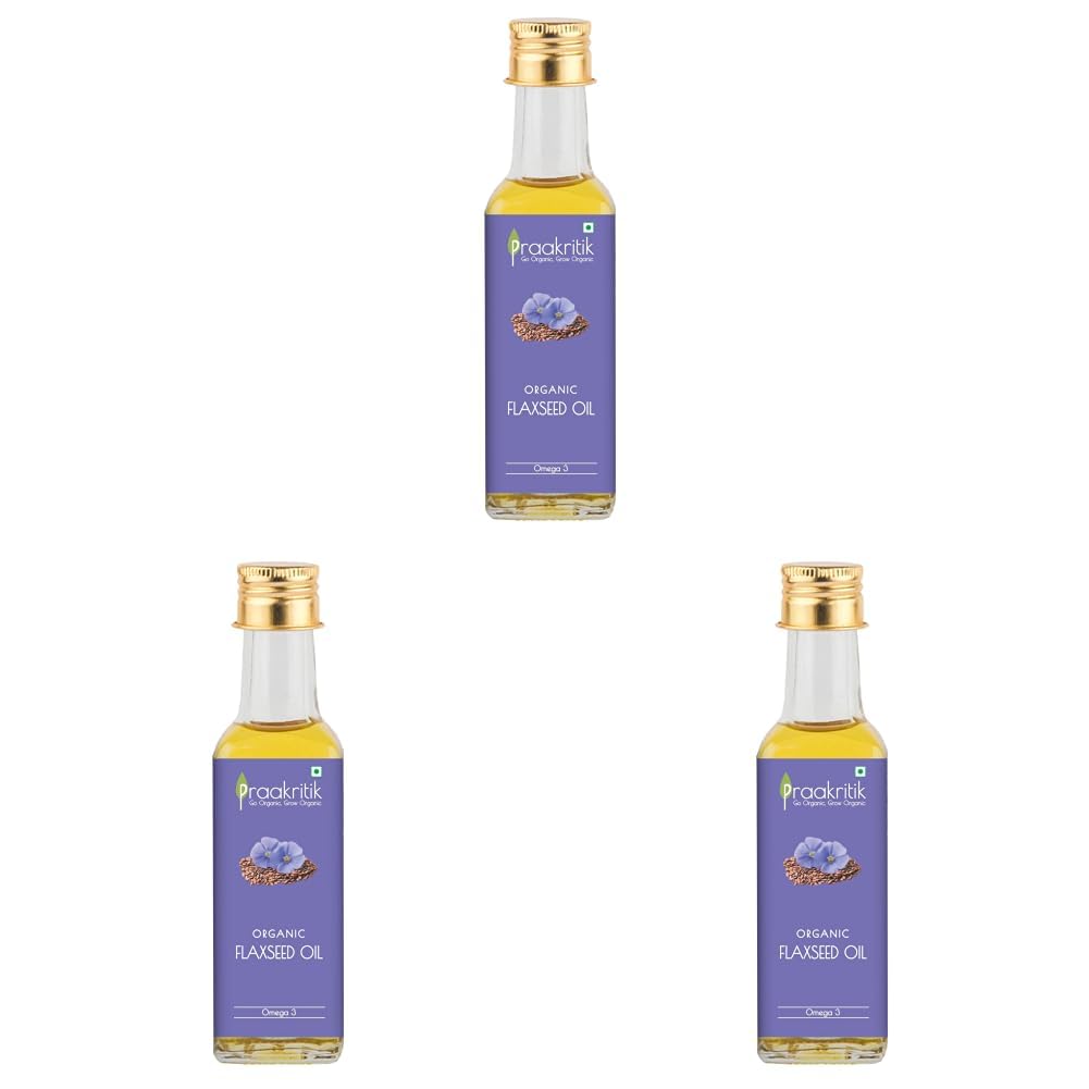 Praakritik Cold Pressed Flax Seed Oil 100ml, 100% Natural Flaxseed Oil for Daily Use, Ideal for Hair Care, Massage & Cooking, Til Oil Alternative (Pack of 3)