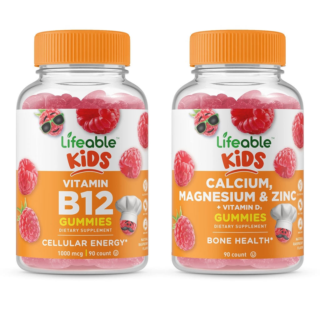 Vitamina B12 Bambini + Calcio Magnesio & Zinc Kids, Gummies Bundle - Grande Degustazione, Integratore di Vitamina, Senza Glutine, OGM Free, Gomma Chewable