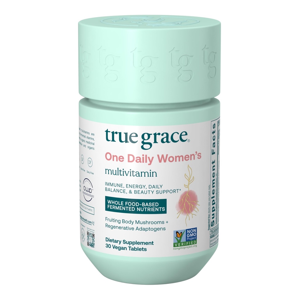 True Grace One Daily Women’s Multivitamin Fermented Minerals, Organic Adaptogens & Pilze Ganzkörper Balance, Immune, Energie, Beauty Support - Non-GMO, Gluten Free, Soy Free - 30 Vegan Tablets