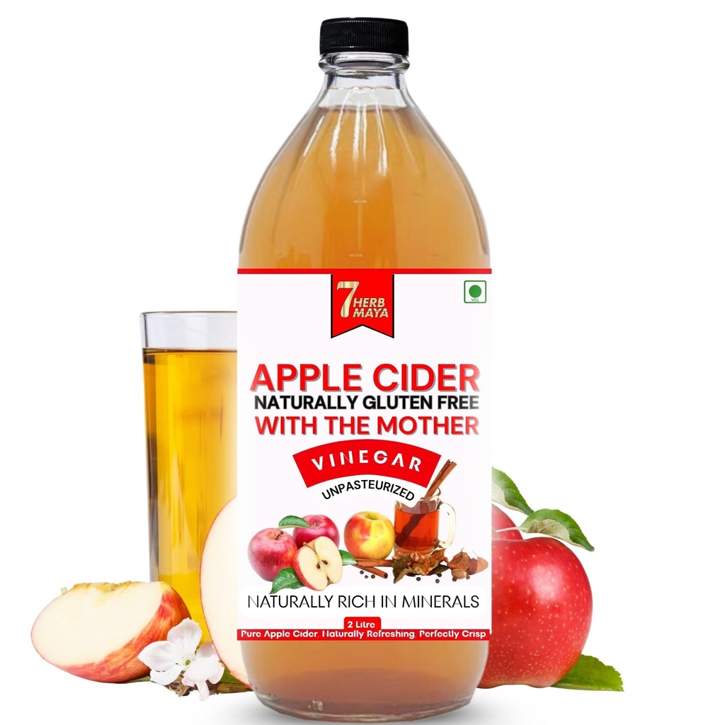 7HerbMaya Organic Apple Cider Vinegar with Mother | Raw & Unfiltered | Naturally Fermented from Himalayan Apples | Keto-Friendly Vinegar | No Sugar or Preservatives (2 Litre)