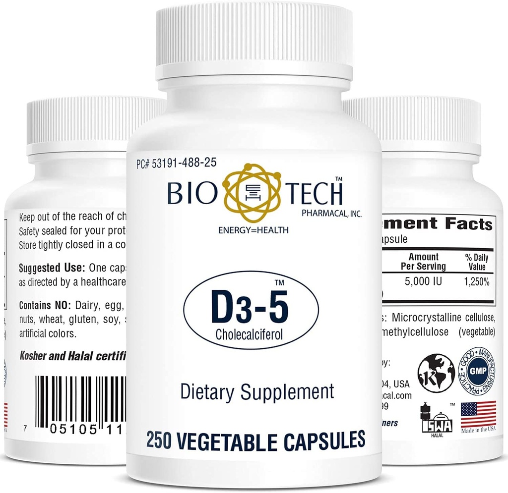 Bio-Tech Pharmacal Vitamine D3 (D3-5 5k UI, 250 Vég.)