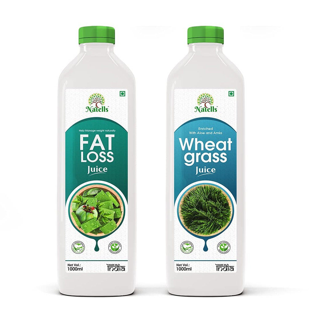 Natells Fat Loss and Wheatgrass Juice Combo (1000ml Each) | Herbal Weight Management Drink with Garcinia, Aloe & Amla | Natural Detox, Help Immunity and Metabolism Booster for Men & Women (Pack of 2)