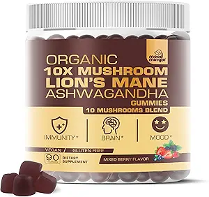 Bio 10X Lion’s Mane Mushroom Gummi für Kinder Erwachsene (4350mg) - Gluten Free Daily Supplement Complex Blend mit Reishi Turkey Tail Shiitake