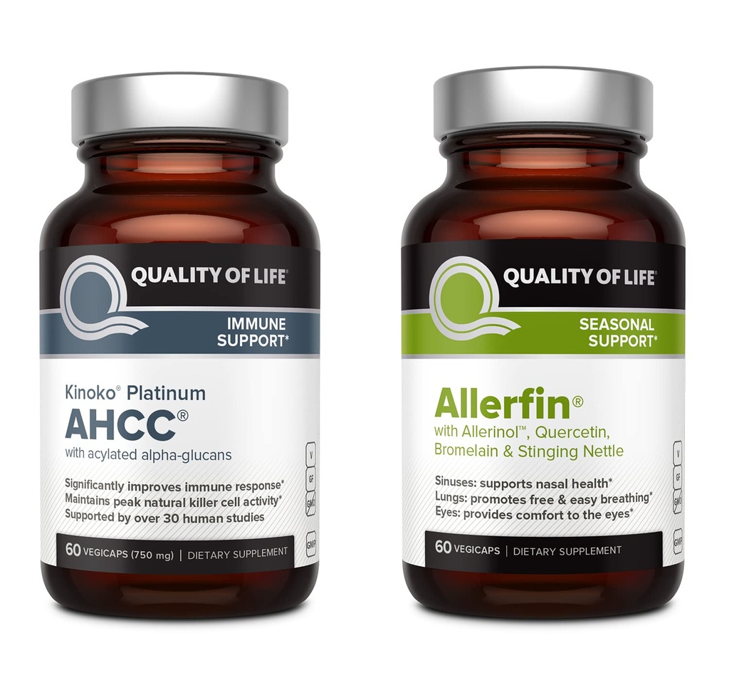 Lebensqualität Immune Health Bundle - Hervorheben Kinoko Platinum AHCC 750mg und Allerfin