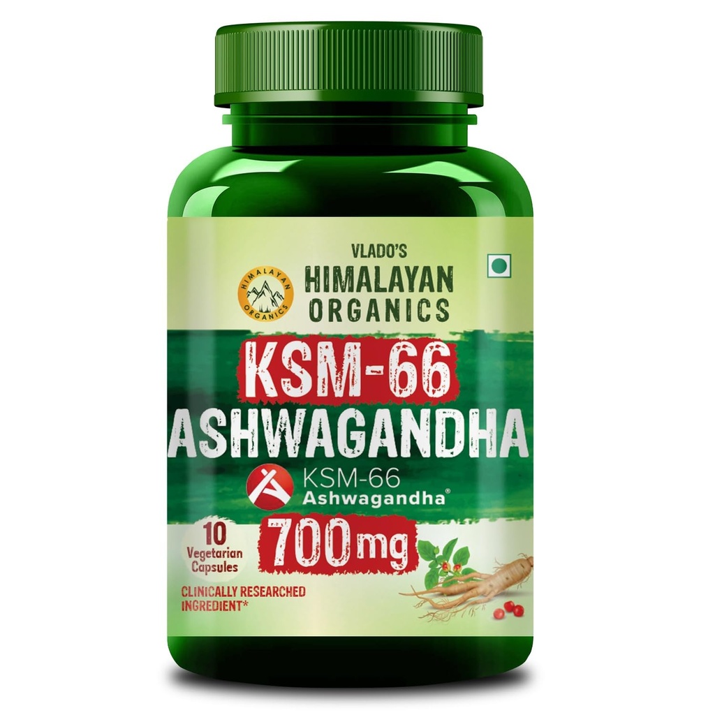 Vlado's Himalayan Organics Ashwagandha KSM66 500mg - 10 Tablet I Ashwagandha KSM66 Capsules for Men & Women | Clinically Proven I 5% Withanolides for Max Results - 100% Pure Root Extract | Stress Relief, Energy & Recovery Support