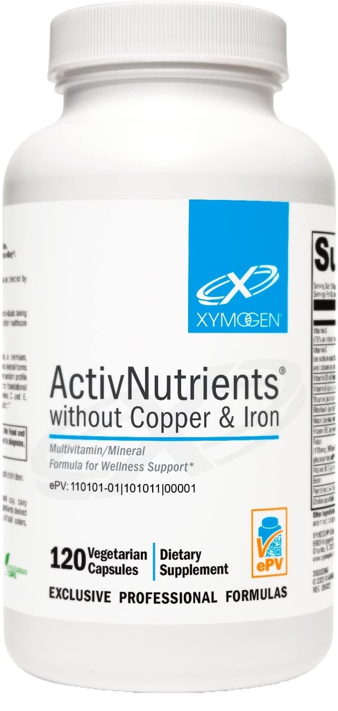 XYMOGEN ActivNutrients sans cuivre et fer - Multivitamine multiminérale pour hommes + femmes avec folate, B12, zinc et vitamine C, bêta-carotène, supplément sélénium - Multivitamine quotidienne (120 capsules)