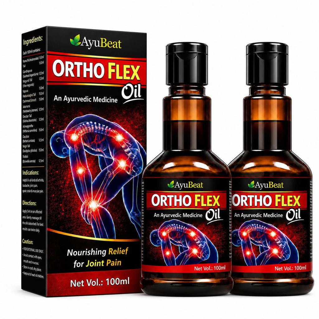 Ortho Flex Ayurvedic Joint Pain Relief Oil 100ml set of 2, Herbal Massage Oil with Ashwagandha Shallaki for Knee Joint Back and Muscle Care