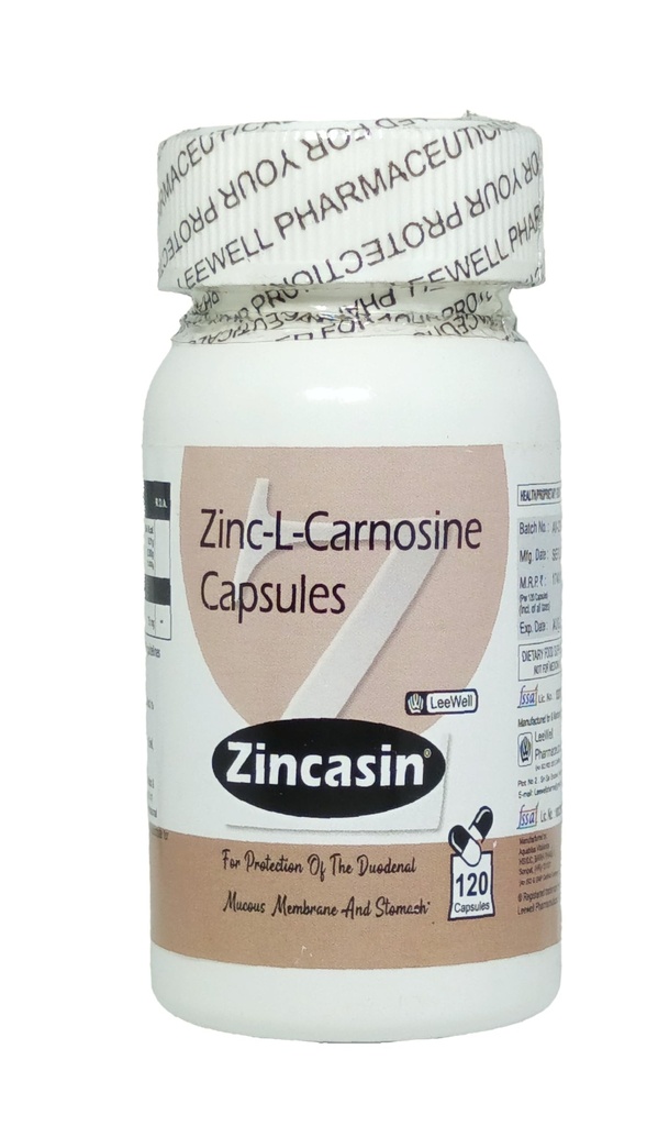Zincasin (LeeWell) Pure Zinc Carnosine, 120 Vegetarian Capsules