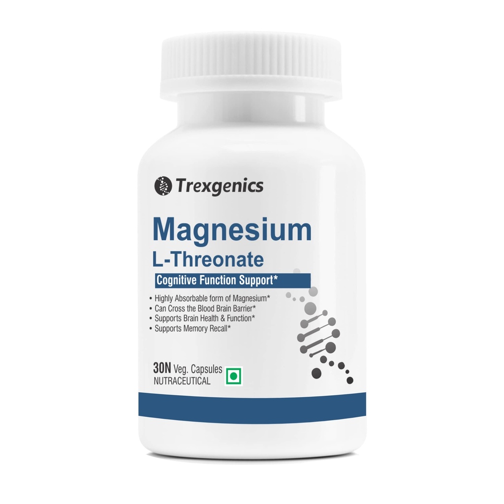 Trexgenics MAGNESIUM L-THREONATE Next Generation Bioavailable Magnesium, Cognitive Function & Brain Health Support (30 Veg. Capsules) (Pack of 1)