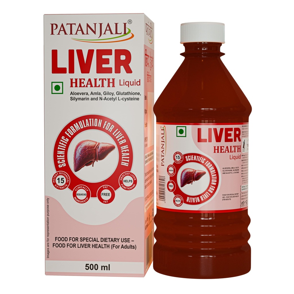 Patanjali Liver Health Liquid | Scientific Liver Wellness Formula with Aloe Vera, Amla, Giloy, Glutathione, Silymarin & N-Acetyl L-Cysteine | Supports Healthy Liver Function, Detoxification & Overall Well-Being (Pack of 3)