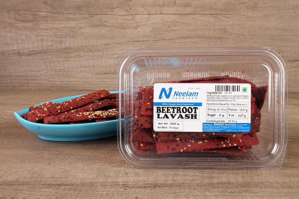 Neelam Foodland Gluten Free Beetroot Lavash, Crunchy, Crispy, Tasty Long Chips, Healthy Any Time Flat Bread Munch 200 GM