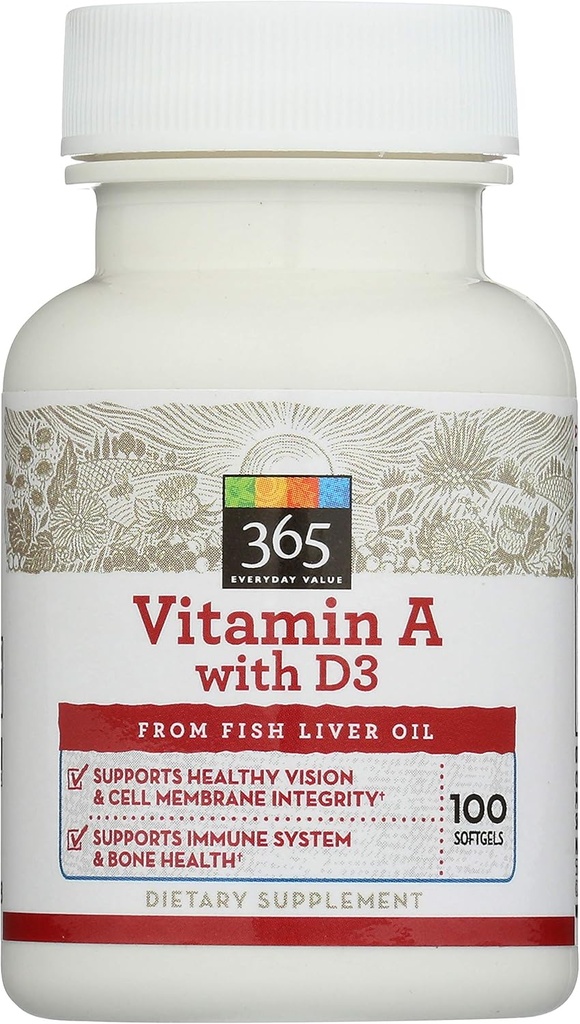 365 par Marché des aliments entiers, vitamine A avec D3, 100 ct