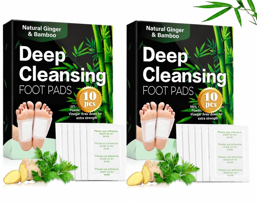 Deep Cleansing Foot Pads for Detox & Relaxation | Natural Ginger & Bamboo Vinegar Patches for Toxin Removal, Pain Relief, Better Sleep & Circulation for Men & Women | (PACK of 2 (20 Pads))