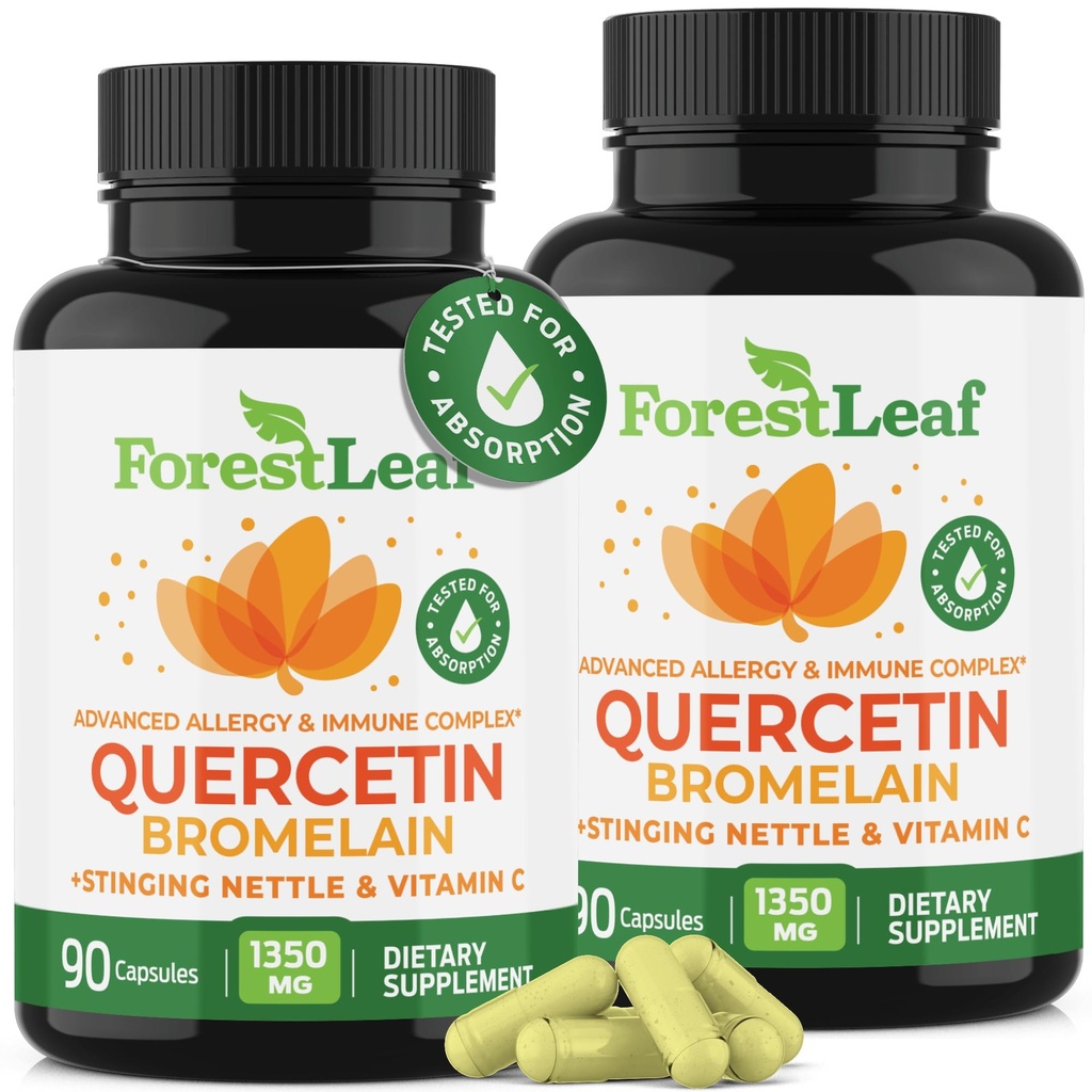 ForestLeaf Quercetin mit Bromelain - 1350mg Mischung mit Vitamin C & Sting Nettle, Advanced Quercetin 500mg Supplement, Non-GMO Glutenfrei, Natürliche Immun- & Respirator Funktion 180 Veggie Kapseln