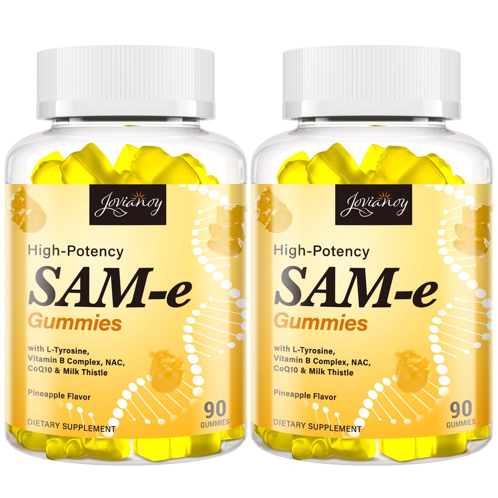 SAM-e Gummies con L-Tirosina, Vitamina B Complex & NAC, CoQ10, Supplemento SAM-e ad alta potenza - Ananas Flavor, per Mood, Joint, Cognitive & Liver Detox, Vegan Friendly, 180 Gummies