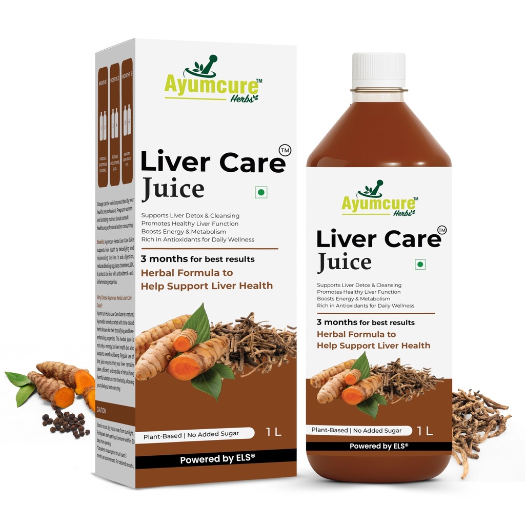 Ayumcure Liver Care Juice | Ayurvedic Liver Support Formula with Aloe Vera, Bhui Amla, Kalmegh, Turmeric, Kasni, Punarnava & Traditional Herbs | Natural Antioxidant Support | Plant-Based Herbal Wellness Drink for Men & Women | 1L