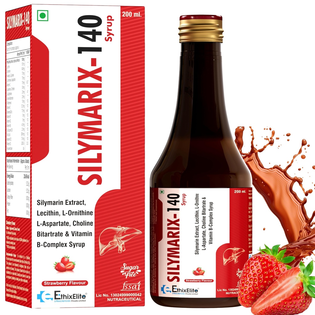 Silymarix-140 Liver Support Syrup | Liver, Stomach & Digestion Wellness Support | Natural Detox & Body Cleanse Supplement | Antioxidant Rich Sugar Free Strawberry Flavour, 200ml