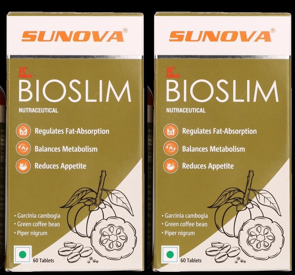 SUNOVA Bioslim Fat metabolism Tablets, Weight Management Formula Made of Garcinia Cambogia and Green Coffee Bean Extracts, Regulates Fat-Absorption AND Balances Metabolism, 120 Tablets, Pack of 2