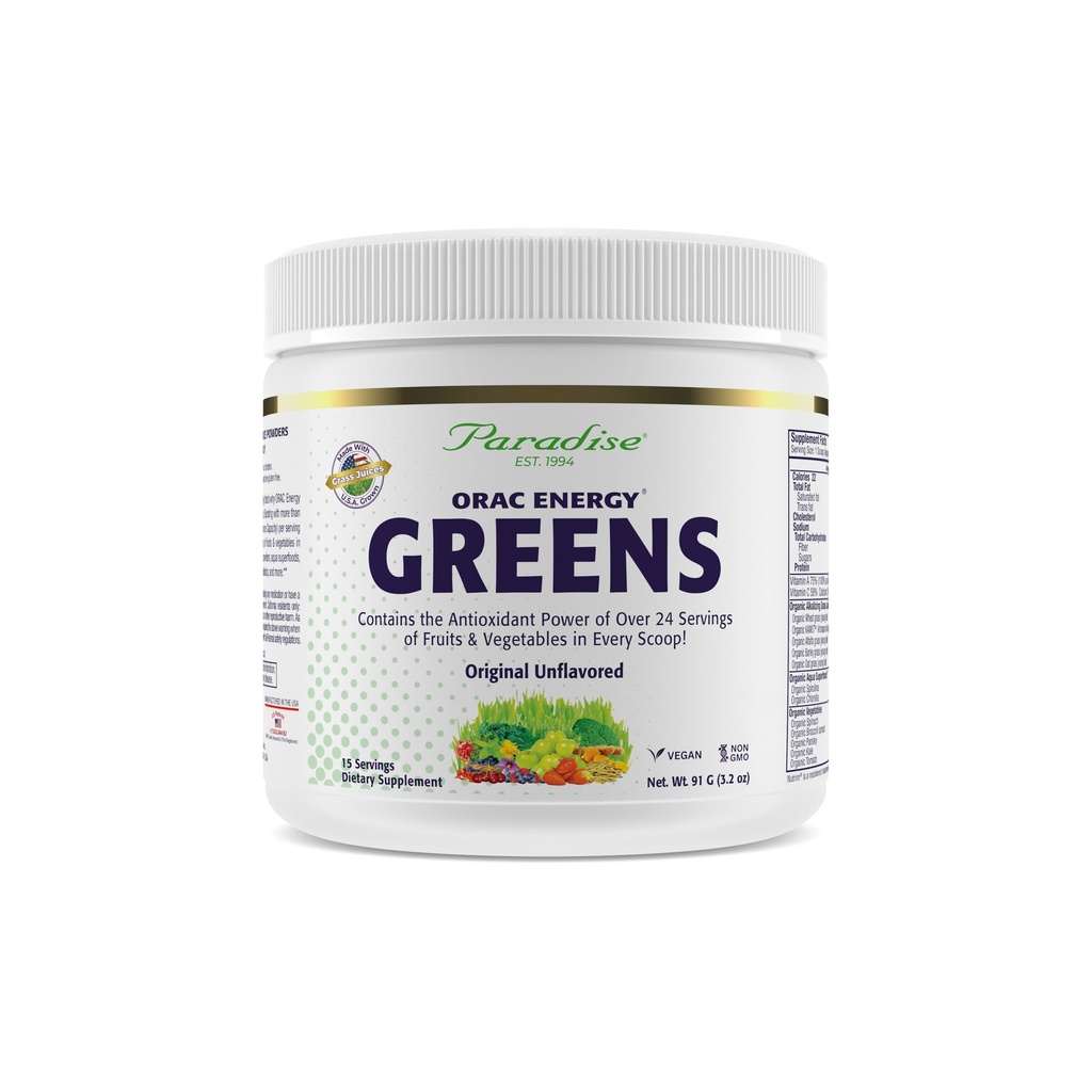 Paradise Herbs, ORAC Energy Greens Powder, Antioxidante Leistung von 24 Portionen von Obst und Gemüse in 1 Scoop, 15 Portionen
