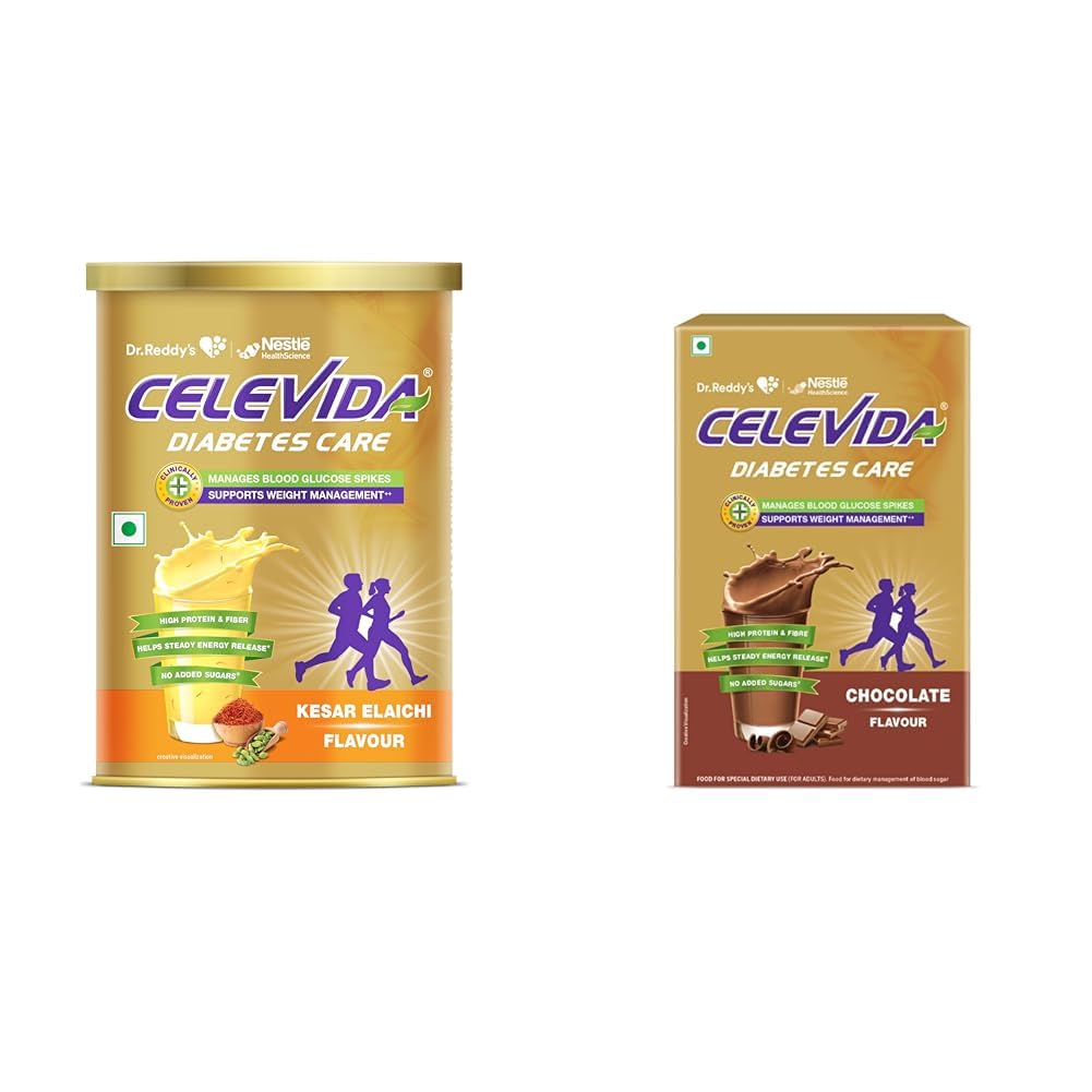 Celevida Diabetes Nutrition I Clinically proven I Helps in 24-Hr Sugar Control I Kesar Elaichi Fla | Celevida Diabetes Nutrition I Clinically proven I Helps in 24-Hr Sugar Control I Chocolate Flavor
