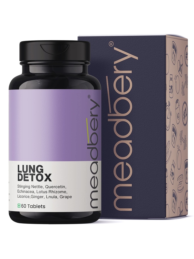 Meadbery Lung Detox 100% Ayurvedic Lungs Detox For Smokers With Vitamins Mulethi Echinacea Natural Plant Extracts Removes Tar From Lungs And Liver Due To Smoke Air Pollution (Pack of 60 Tablets)