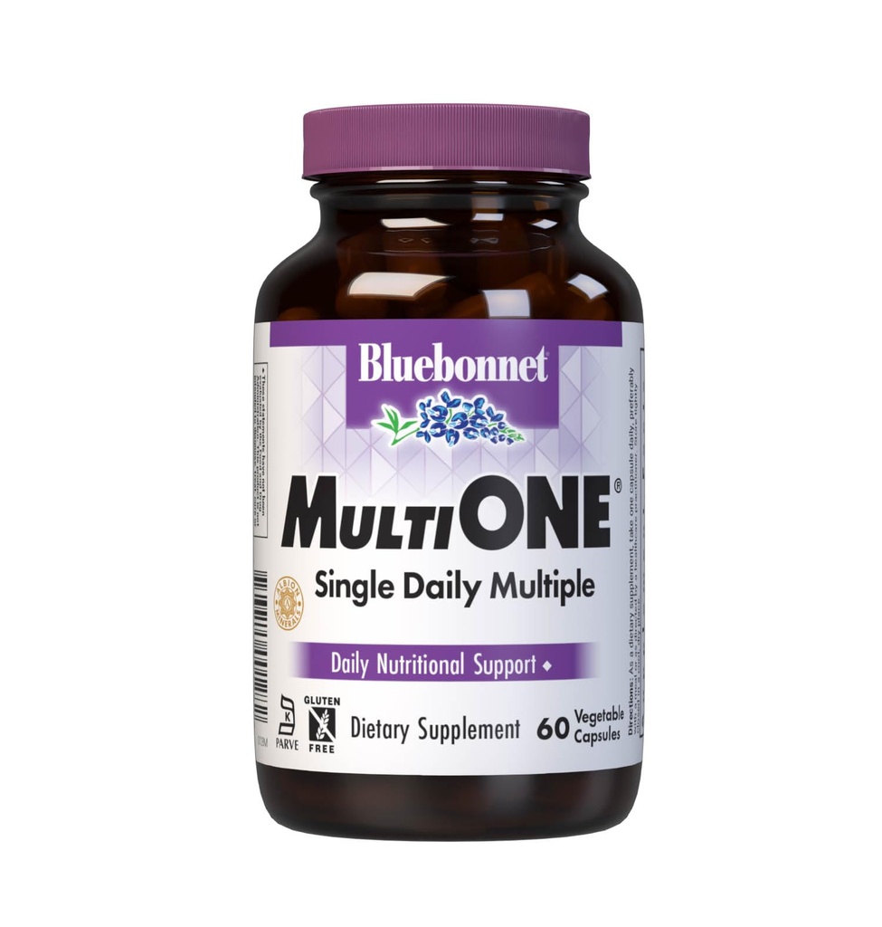 Bluebonnet Nutrition Mult One (avec fer), soutien nutritionnel quotidien*, accessible aux végétariens, certifié Kosher, sans gluten, sans lait, 60 capsules végétales, 60 portions