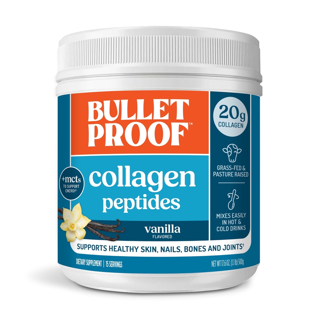Poudre de peptides de collagène à l'épreuve des balles avec huile MCT, 17,6 onces, protéine de collagène à l'herbe pour la peau, les os et les articulations