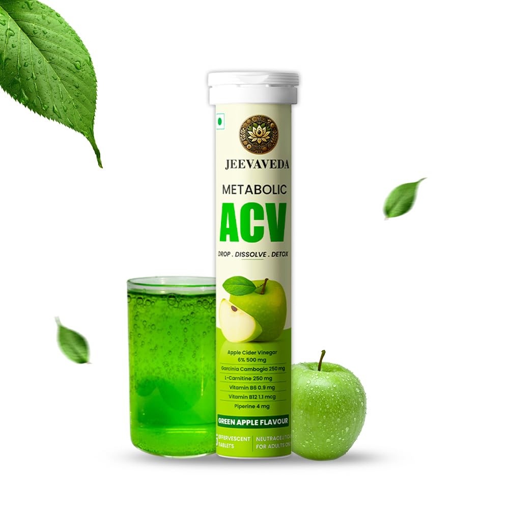 Apple Cider Vinegar Effervescent Tablets – Refreshing Green Apple Flavour – Supports Detox, Control Craving & No Added Sugar – Pack of 15