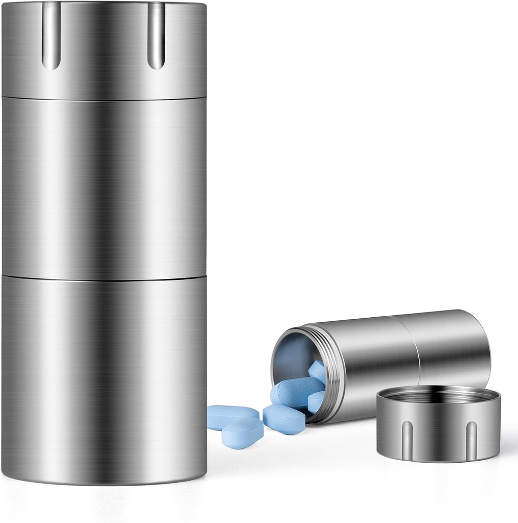 TISUR Pill Case, Titanium Portachiavi Pillole, 2 scomparti Piccola scatola di pedana in metallo Piccolo contenitore di ortensile portatile tascabile dell'organiere della bottiglia della bottiglia dell'imbottigliatore impermeabile per il trasporto all'aperto (aggiornamento esteso)