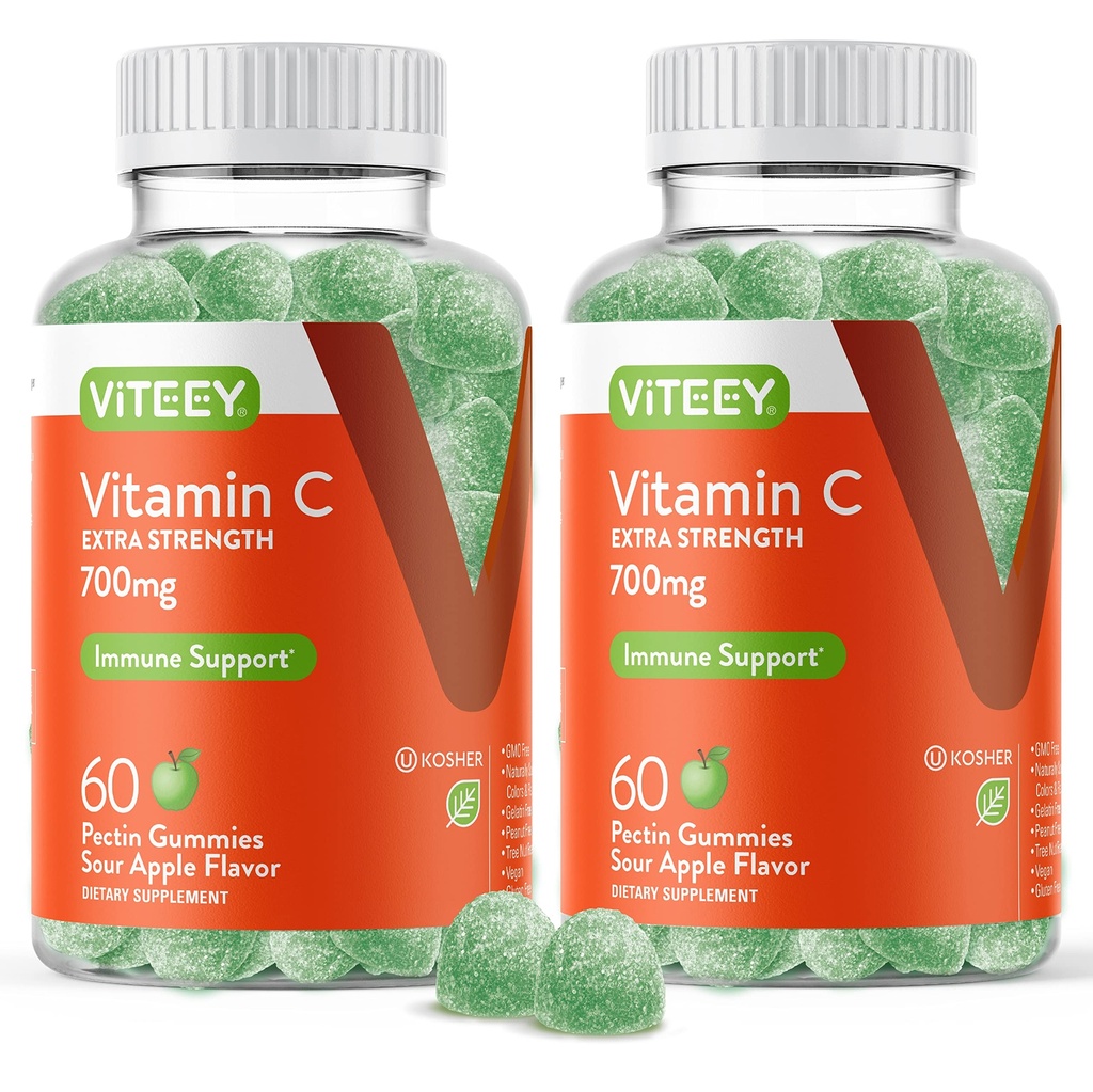 Viteey Chewable Vitamin C Gummies for Adults - 700mg Extra Strength Immune Support Supplement - Vegan, Gluten Free - 120 Count