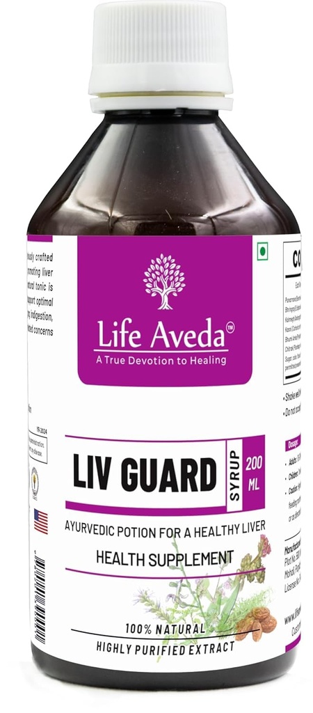 Life Aveda Liv Guard Syrup | Ayurvedic Supplement For Liver Care - Tonic for Lever and Full body Detox, Healthy Function, Improved Appetite & Metabolism – Supports Digestive & Fatty Liver Health – 200ml (Pack of 1)