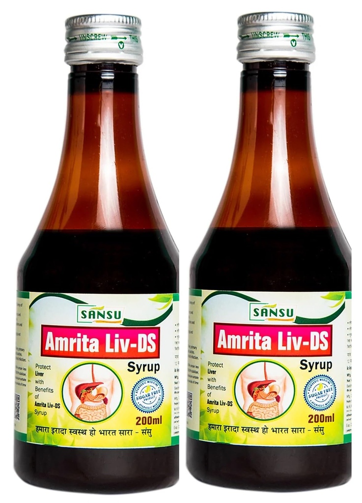 SANSU AMRITA LIV DS II Clinically Researched Therapeutic Ingredients II Richness of Bhumi Amla, Chirata, Kalmegh, Kutki II Liver detox II Natural | Ayurvedic | Amrita Ras | 200ml (Pack of 2)
