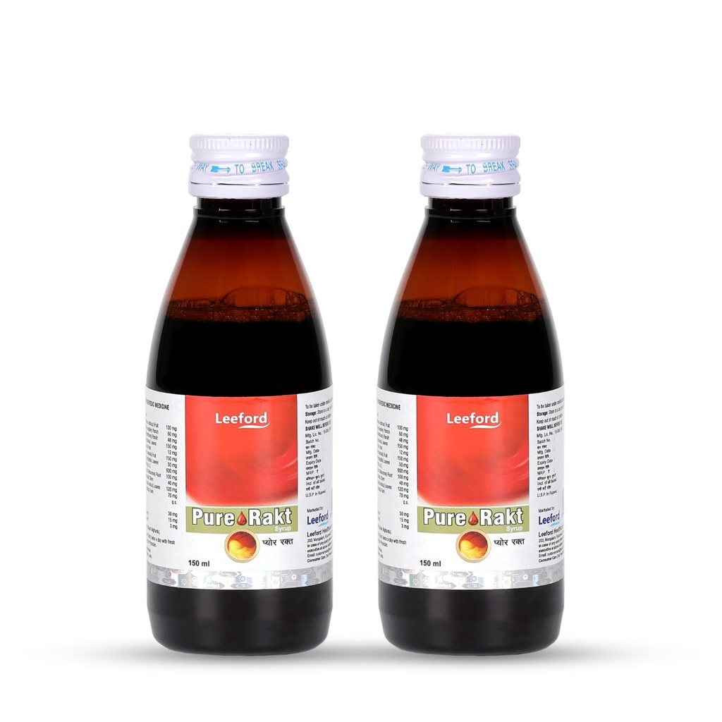 Leeford Pure Rakt Ayurvedic Blood Purifier Syrup for Healthy Skin & Liver Detox – Natural Herbal Syrup for Men & Women - Pack of 2