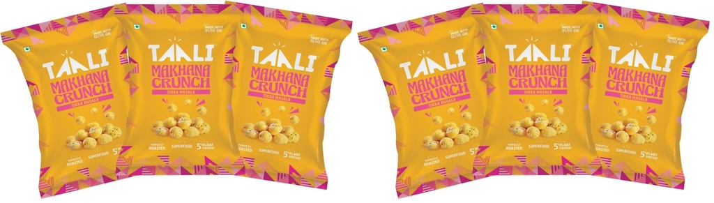Taali Roasted Makhana | 60 gm (Pack of 6) | Tikka Masala | 100% Vegatarian | Gluten Free, No Cholesterol, No Trans-Fat