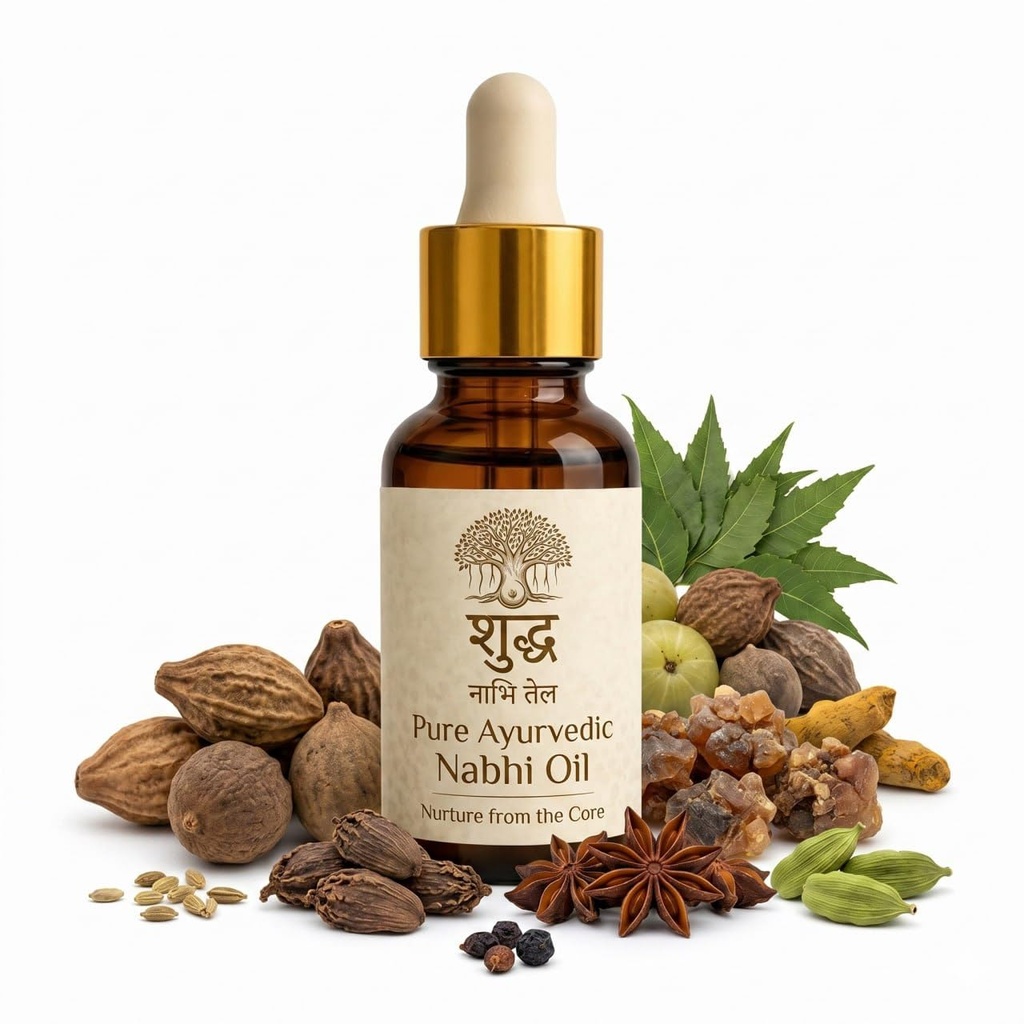 Nabhi Oil | Ayurvedic Belly Button Oil with Ghee, Castor, Neem & Vitamin E | Supports Digestion, Detox, Hydration & Stress Relief | Natural & Herbal Therapy (30 ML)