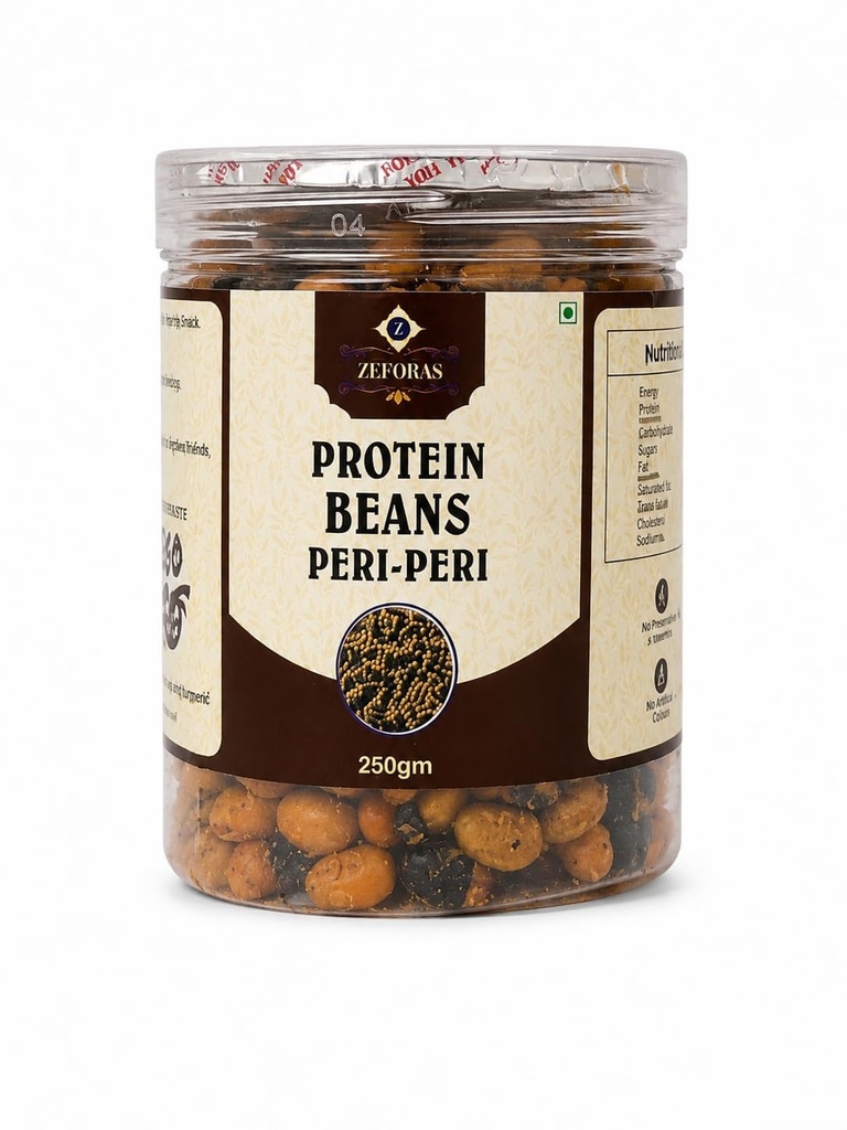 ZEFORAS Protein Beans Peri-Peri 250g | Crunchy Roasted Bean Snack | Spicy Peri Peri Flavour | Ready to Eat Snack (PACK OF - 1)