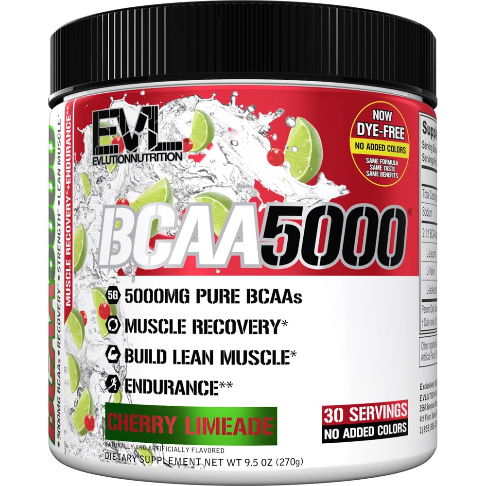 Evlution EVL BCAAs Aminosäuren Pulver - BCAA Powder Post Workout Recovery Drink und Stim Free Pre Workout Energy - 5g verzweigte Kette Aminosäuren Supplement für Männer - Kirschen Limeade