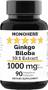 MONOHERB Ginkgo Biloba Extrakt 1000 mg - 90 Vegetarische Kapseln