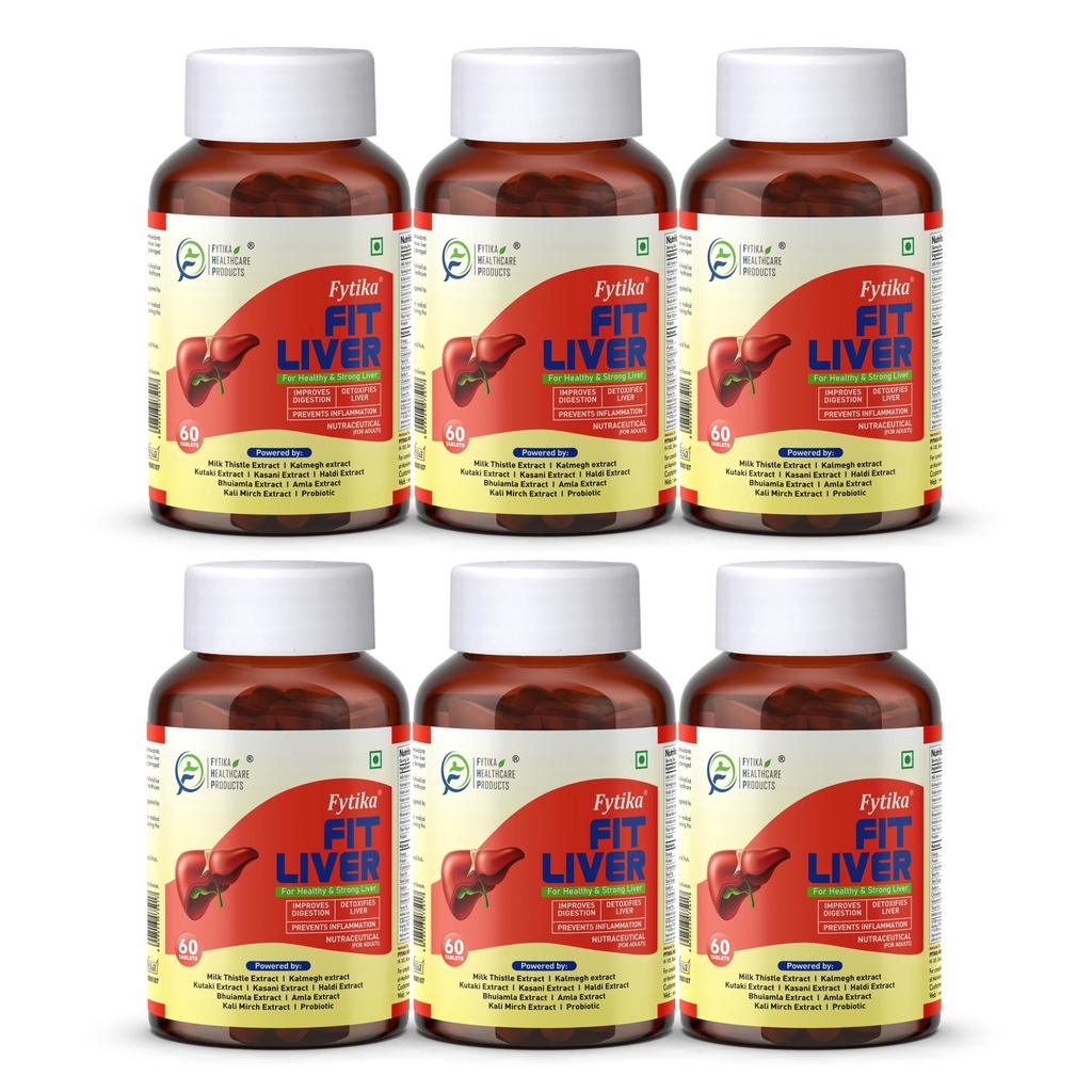 Fytika Fit Liver | Liver Detox Supplement | Liver Detox with Milk Thistle, Kalmegh, Kutaki, Kasani, Haldi | For Men & Women | 360 Tablets (Pack of 6)