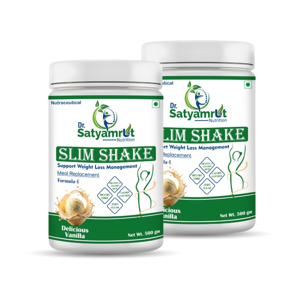 DR SATYAMRUT NUTRITION Slim Shake Formula-1 With Weight Loss & Fitness Support For Meal Replacement | Low Calorie | | No Added Sugar | High Protein | Body Detoxify - Delicious VANILLA I ( 2 X 500 ) pack of 2