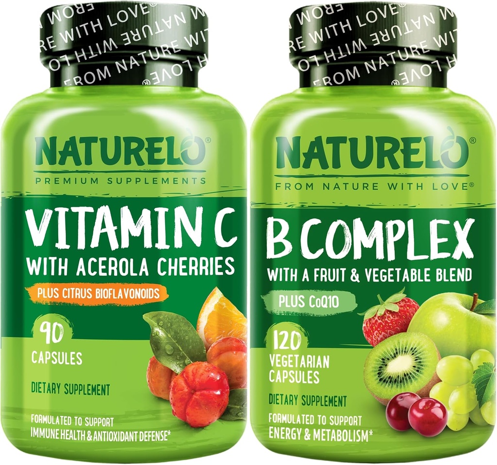 NATURALO Vitamina C Capsule, 90 Conta Vitamina B Complesso 120 Conta