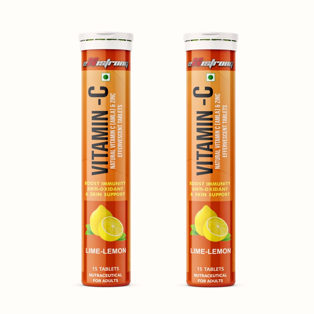 Vitamin C Effervescent Tablets – 1000mg Amla Extract with Zinc | Immunity Booster & Antioxidant | Skin Glow & Energy | Sugar-Free | Fast Absorption | Pack of 2,60 Tablets | Lemon Flavour