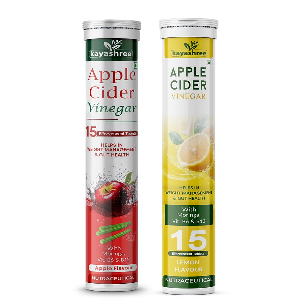 Apple Cider Vinegar Effervescent Tablets | With Moringa | Helps in Weight Management & Gut Health | 15 Tablets | Apple & Lemon Flavour Combo Pack