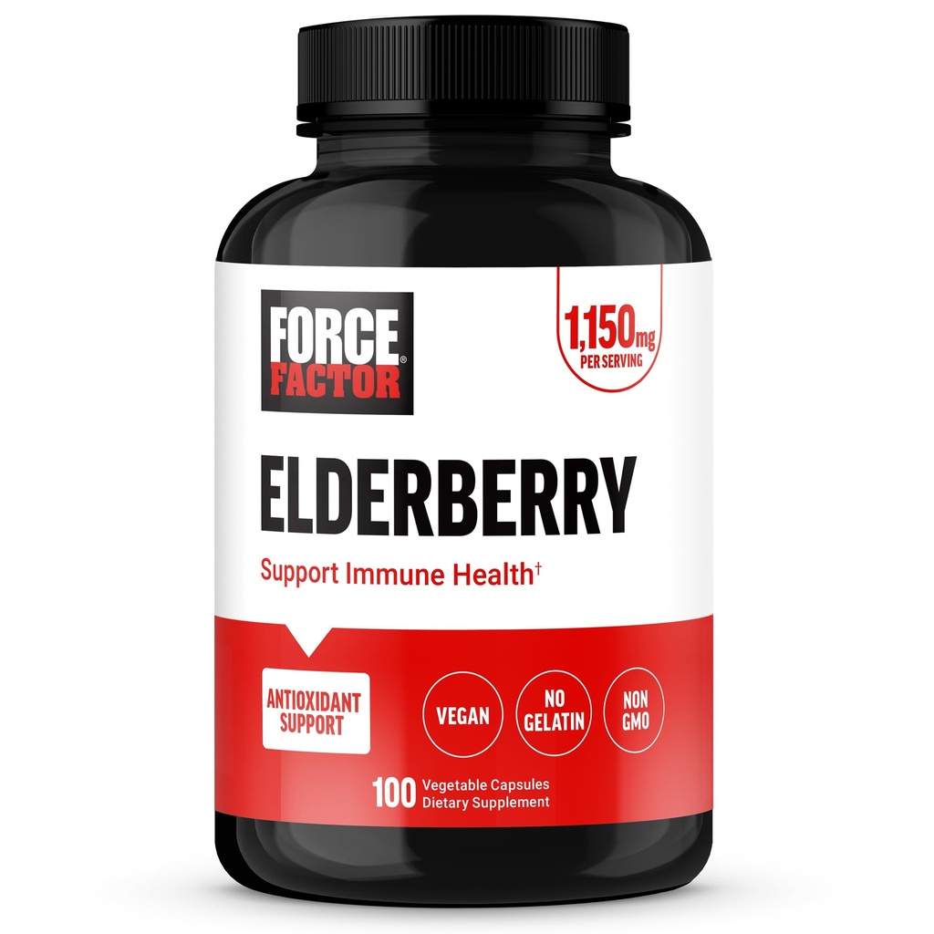 FORCE FACTOR Elderberry Capsule, Integratore di Immunità e Antiossidanti Supplemento per Uomini e Donne, Boost di Immunità quotidiana, Vegan, No Gelatin, Non OGM, 100 capsule vegetali