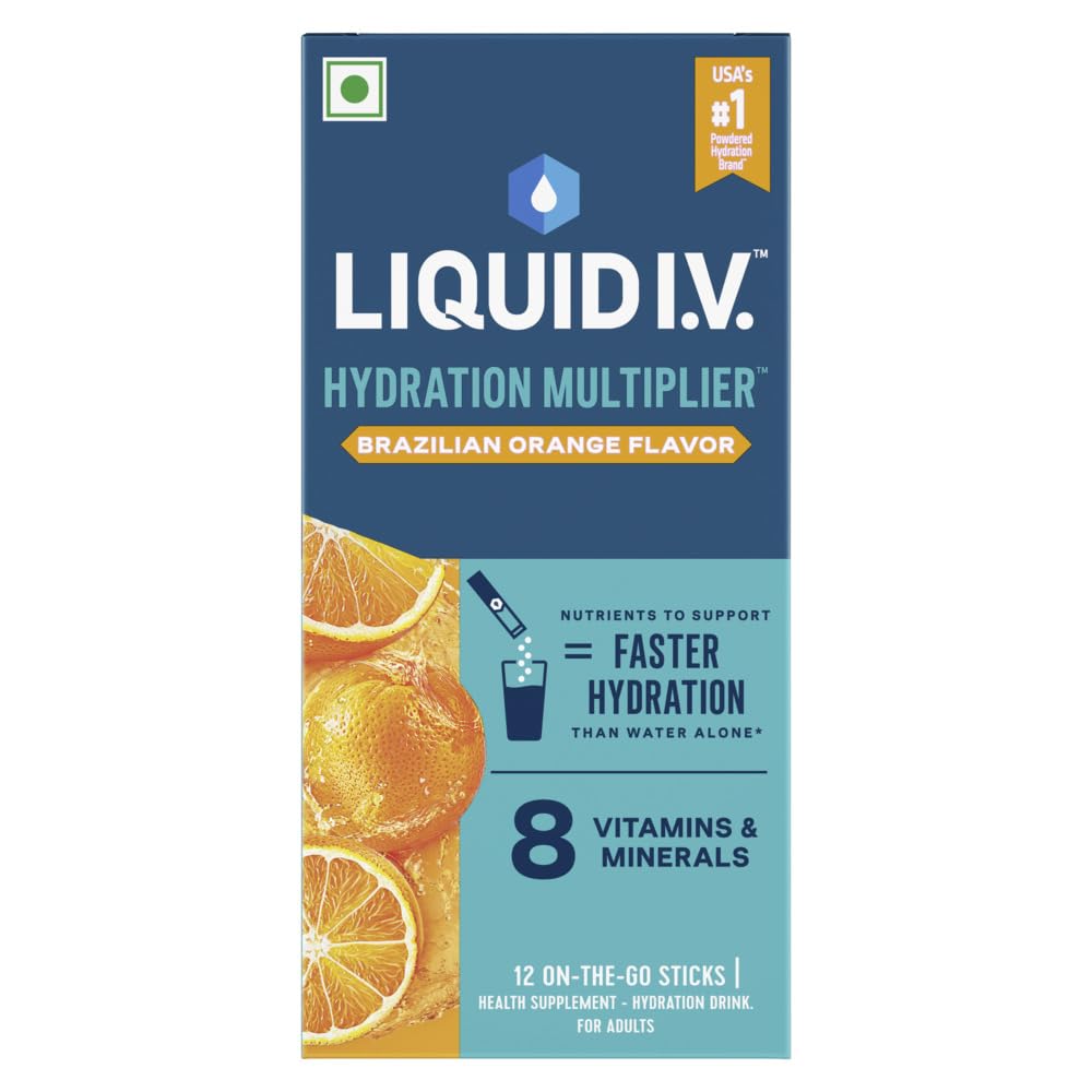 Liquid I.V. Hydration Multiplier – Brazilian Orange | Hydration Drink Mix Powder 16 g | Pack of 12 | Sodium & Potassium | Easy-Mix Sticks | No Artificial Sweeteners