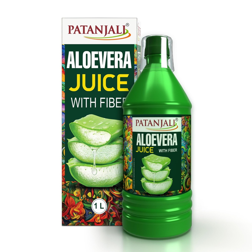 Patanjali Aloe Vera Juice with Fiber, Immunity Booster, Natural Indian Ayurvedic Drink, Gives Glowing Skin, Promotes Hair Growth, Rich in Dietary Fiber - 1L