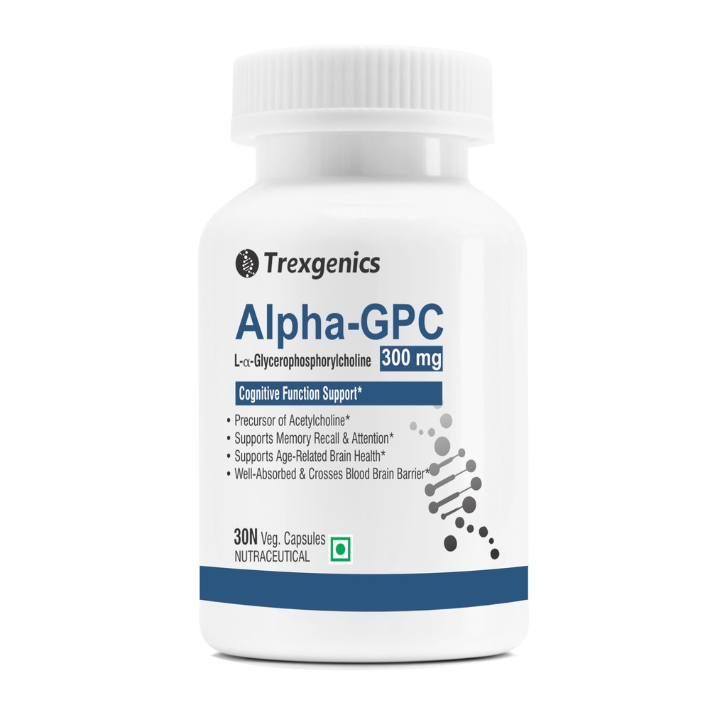 Trexgenics ALPHA-GPC 300 mg L-α-Glycerophosphorylcholine Cognitive Function, Brain Health Support (30 Veg Capsules)