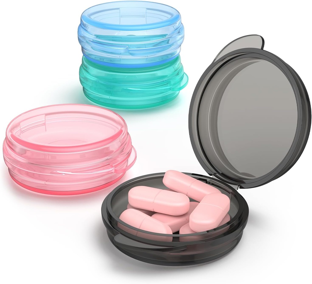 Petite boîte à pilules, (4 packs) Cas de pilules de voyage Portable Daily Pill Organizer Mini récipient de stockage de médicaments pour la peau de poche Boîte de stockage d'huile de foie Étui