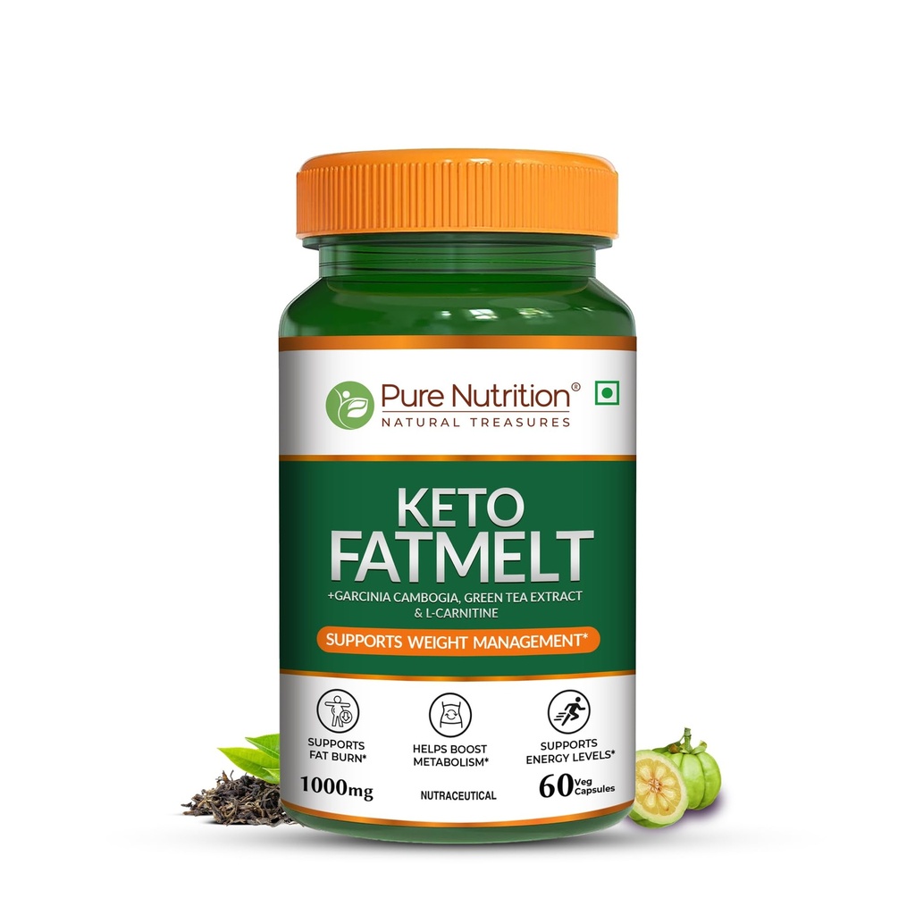 Pure Nutrition Keto Fatmelt with Garcinia Cambogia for Weight Loss with Green Tea Extract & L Carnitine | Craving Control | Weight Management Supplement Supports Healthy Digestion & Metabolism - 60 Veg Capsules